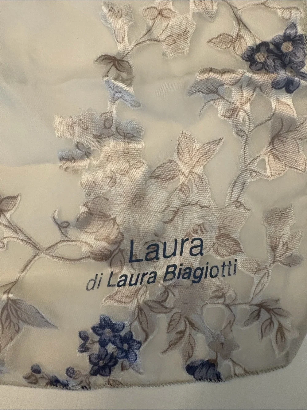 Vintage Laura di Laura Biagiotti‎ Italy Sheer Grey Blue Floral Silk Scarf 64”